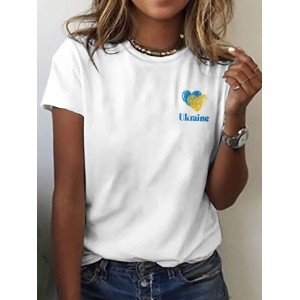 Women's Ukraine Heart Print Round Neck T-shirt