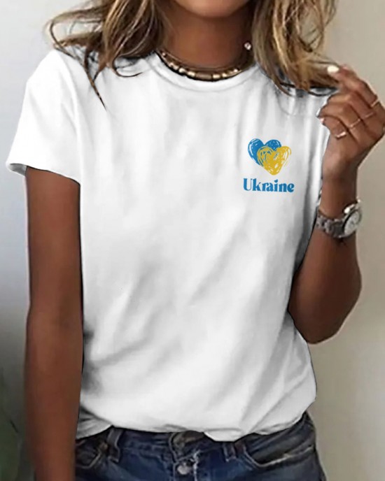 Women's Ukraine Heart Print Round Neck T-shirt Women's Ukraine Heart Print Round Neck T-shirt
