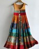 Boho Colorful Textile Flowy Linen Blend Tank Dress Boho Colorful Textile Flowy Linen Blend Tank Dress