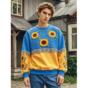 Men's Ukrainian Sunflower Embroidery Crew Neck Casual Sweatshirt