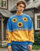 Men's Ukrainian Sunflower Embroidery Crew Neck Casual Sweatshirt Men's Ukrainian Sunflower Embroidery Crew Neck Casual Sweatshirt