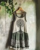 Vintage Tribal Celtic Knot Life Of Tree Patchwork Art Linen Tank Dress