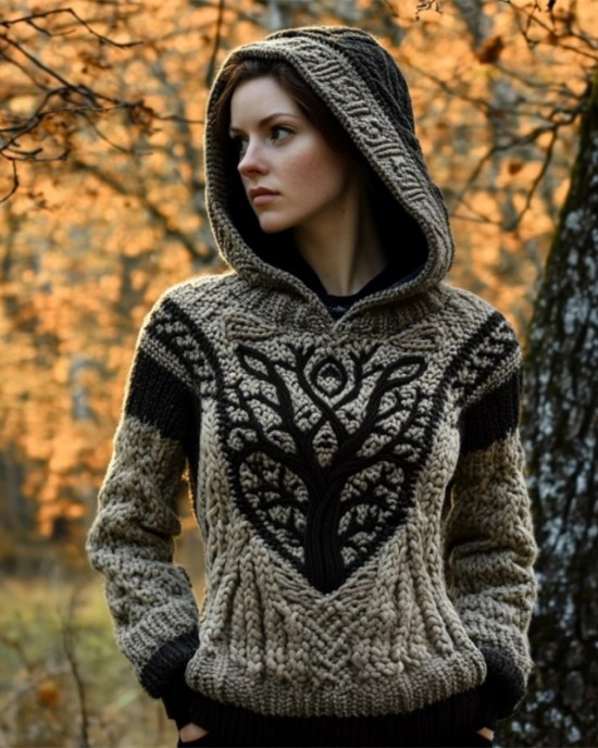 Viking Tree Of Life Tribal Celtic Cozy Chunky Hooded Sweater Viking Tree Of Life Tribal Celtic Cozy Chunky Hooded Sweater