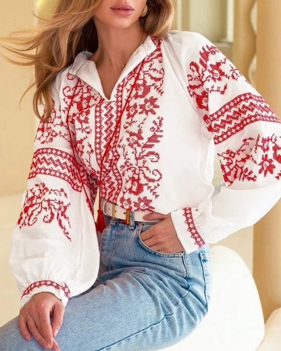 Women's Casual Ukrainian Ethnic Embroidered Long Sleeve Shirt Women's Casual Ukrainian Ethnic Embroidered Long Sleeve Shirt