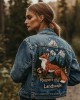 Vintage Landscape Fox And Floral Embroidered Denim Jacket Vintage Landscape Fox And Floral Embroidered Denim Jacket
