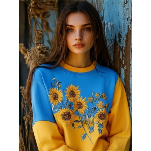 Sunflowers Embroidered Ukraine Contrast Color Sweatshirt