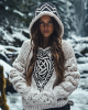 Women's Viking Tribal Jacquard Celtic Inspired Chunky Knit Hooded Sweater Women's Viking Tribal Jacquard Celtic Inspired Chunky Knit Hooded Sweater