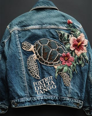 Foxtrot Data Tango Gulf Of Mexico Turtle Floral Embroidered Denim Jacket