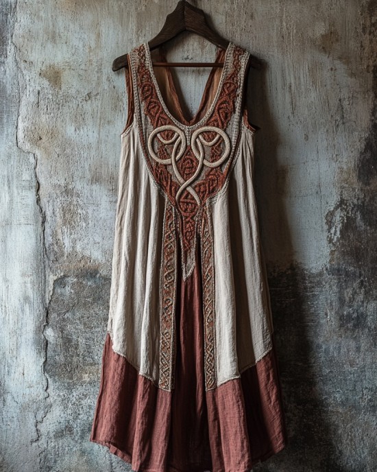Tribal Celtic Knot Lace Art Linen Tank Dress