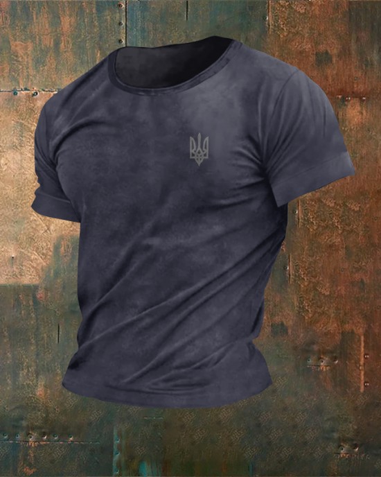 Men's Ukraine Trident Print Crew Neck Short Sleeved T-shirt Men's Ukraine Trident Print Crew Neck Short Sleeved T-shirt
