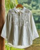 Women's Lace Cut-out Floral Design Lapel Linen Shirt