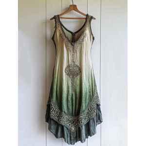 Tribal Viking Celtic Knot Gradient Art Linen Tank Dress