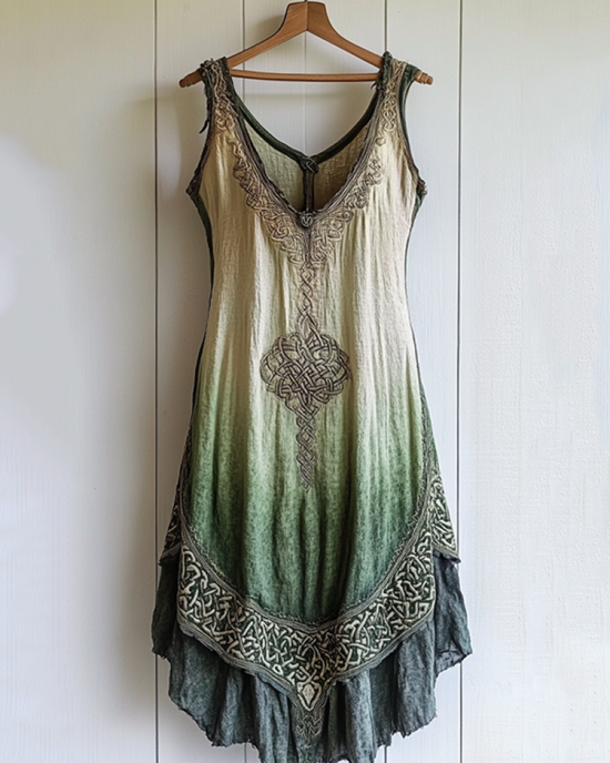 Tribal Viking Celtic Knot Gradient Art Linen Tank Dress