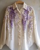 Women's Purple Floral Pearl Embroidered Elegant Shirt Women's Purple Floral Pearl Embroidered Elegant Shirt
