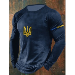 Men's Ukrainian Flag Print Long Sleeve T-shirt