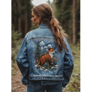 Respect The Locals Fox Landscape Embroidered Denim Jacket