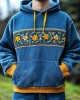 Men's Ukrainian Folk Flower Embroidered Washed Cozy Hoodie Men's Ukrainian Folk Flower Embroidered Washed Cozy Hoodie