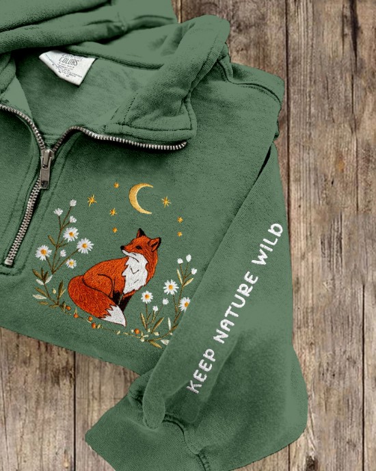 Respect The Locals Forest Fox Embroidered Cozy Sweatshirt Respect The Locals Forest Fox Embroidered Cozy Sweatshirt