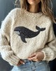 Cute Whale Embroidery Vintage Cozy Knit Sweater Cute Whale Embroidery Vintage Cozy Knit Sweater
