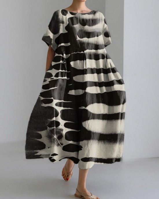 Women's Zebra Style Abstract Art Print Linen Blend Dress Women's Zebra Style Abstract Art Print Linen Blend Dress