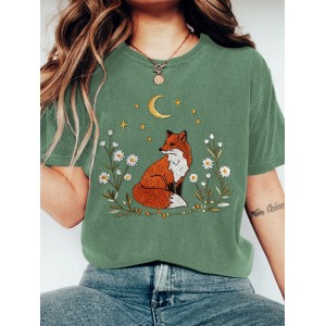 Vintage Fox Embroidered Comfy T Shirt