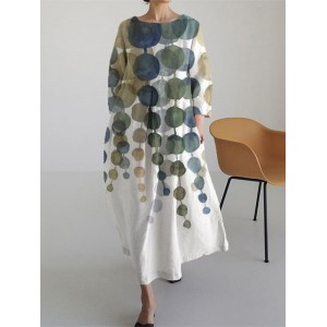 Vintage Geometric Art Linen Blend Maxi Dress