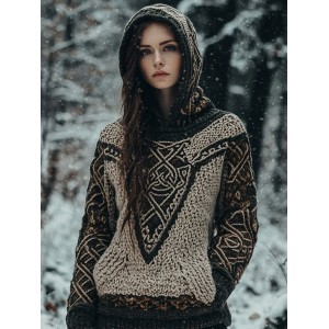 Women's Viking Totem Celtic Knot Vintage Pocket Hooded Sweater