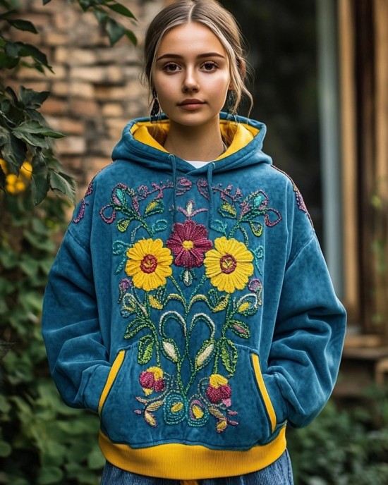Vintage Ukrainian Floral Embroidered Washed Cozy Hoodie Vintage Ukrainian Floral Embroidered Washed Cozy Hoodie