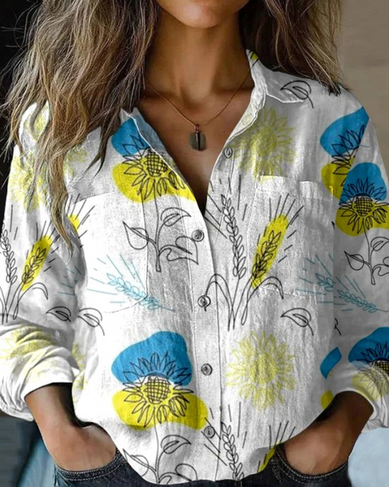 Vintage Hope Peace Forever Ukraine Floral Art Linen Print Long Sleeve Shirt Vintage Hope Peace Forever Ukraine Floral Art Linen Print Long Sleeve Shirt