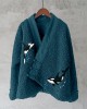 Ocean Whales Embroidery Art Fleece Kimono Cardigan