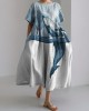 Whale Breach Contrast Color Art Linen Blend Maxi Dress