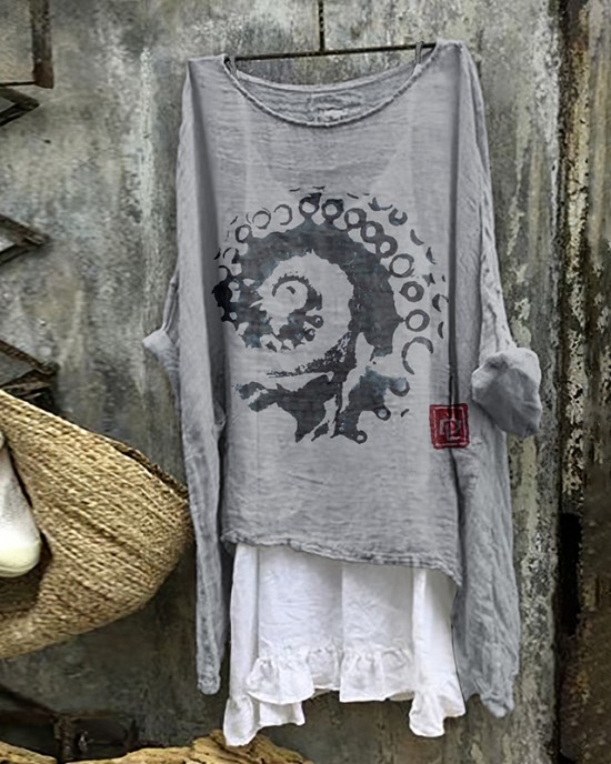 Vintage Japanese Art Octopus Cozy Linen Blend Shirt Vintage Japanese Art Octopus Cozy Linen Blend Shirt
