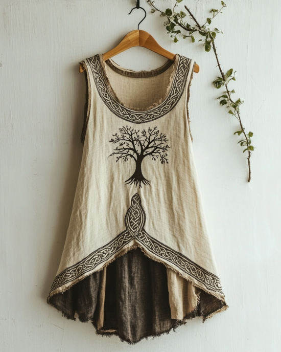 Women's Viking Tree Of Life Celtic Art Linen Sleeveless Top Women's Viking Tree Of Life Celtic Art Linen Sleeveless Top