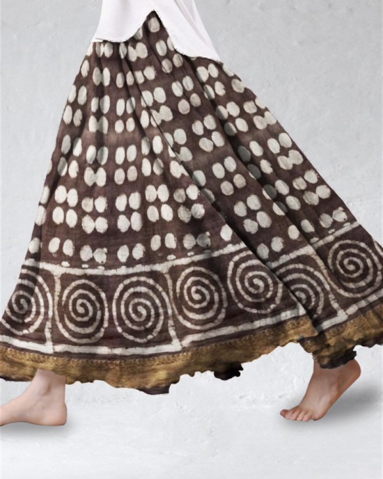 Indigo Earthy Ethnic Block Print Flowy Wide Skirt Indigo Earthy Ethnic Block Print Flowy Wide Skirt