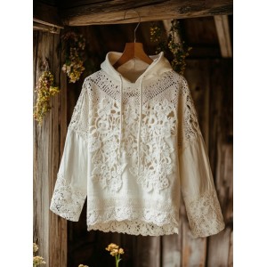 Women's Floral Lace Embroidery Patchwork Art Hoodie