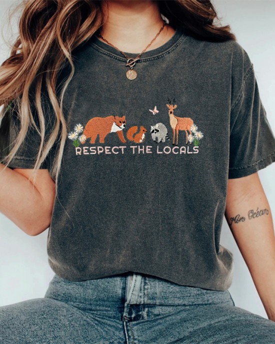 Respect The Locals Protect National Park Embroidered Washed T Shirt