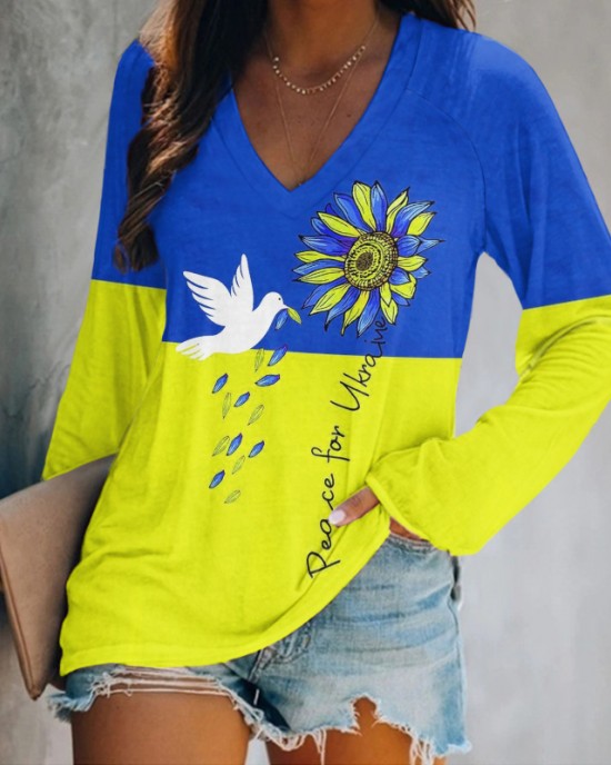 Women's Peace For Ukraine V-neck T-shirt Women's Peace For Ukraine V-neck T-shirt