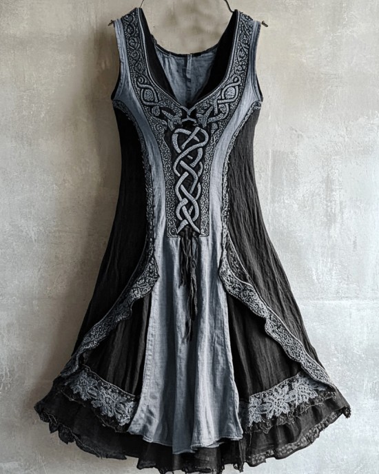 Viking Tribal Celtic Knot Lace Art Linen Tank Dress Viking Tribal Celtic Knot Lace Art Linen Tank Dress