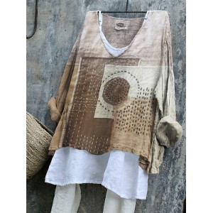 Japanese Sashiko Art Geometric Patchwork Linen Blend Tunic