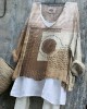 Japanese Sashiko Art Geometric Patchwork Linen Blend Tunic Japanese Sashiko Art Geometric Patchwork Linen Blend Tunic