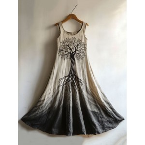 Viking Life Of Tree Gradient Art Linen Tank Dress