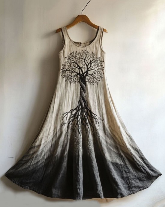 Viking Life Of Tree Gradient Art Linen Tank Dress