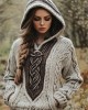Vintage Celtic Contrast Color Chunky Cozy Hooded Sweater