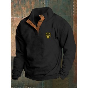 Men's Ukraine Print Stand Collar Button Sweatshirt