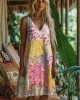 Rustic Floral Print Women's Linen Vest Dress