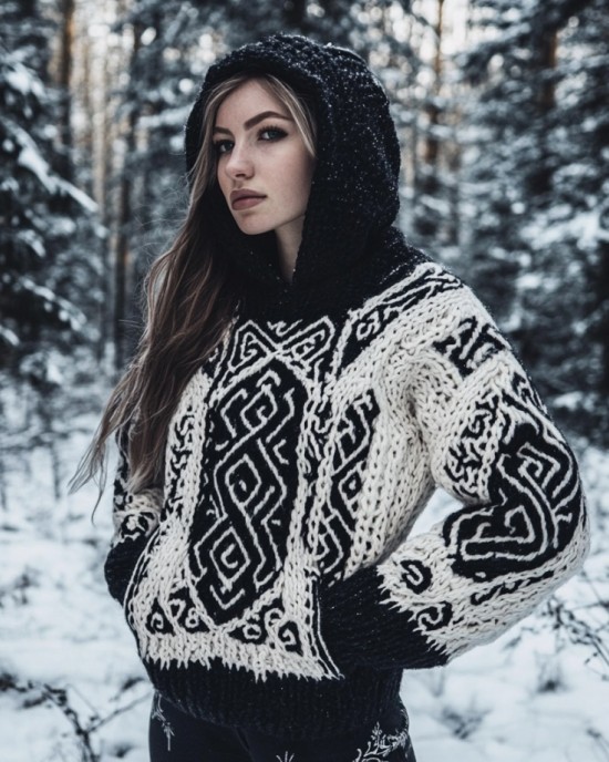 Women's Viking Celtic Knot Vintage Pocket Hooded Sweater Women's Viking Celtic Knot Vintage Pocket Hooded Sweater