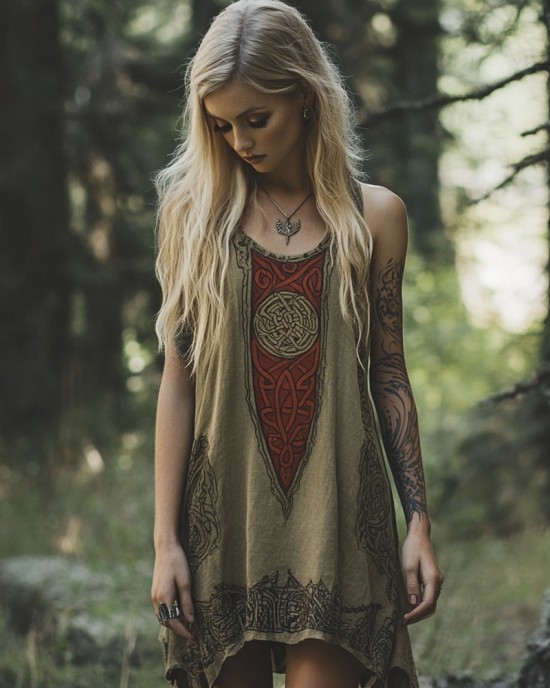 Celtic Vintage Totem Women's Linen Tank Dress Celtic Vintage Totem Women's Linen Tank Dress