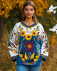 Ukrainian Peace Floral Embroidery Crew Neck Linen Shirt Ukrainian Peace Floral Embroidery Crew Neck Linen Shirt