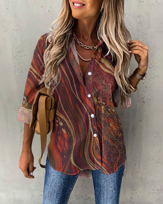 Vintage Polka Dot Wavy Casual Women'S Shirt Vintage Polka Dot Wavy Casual Women'S Shirt