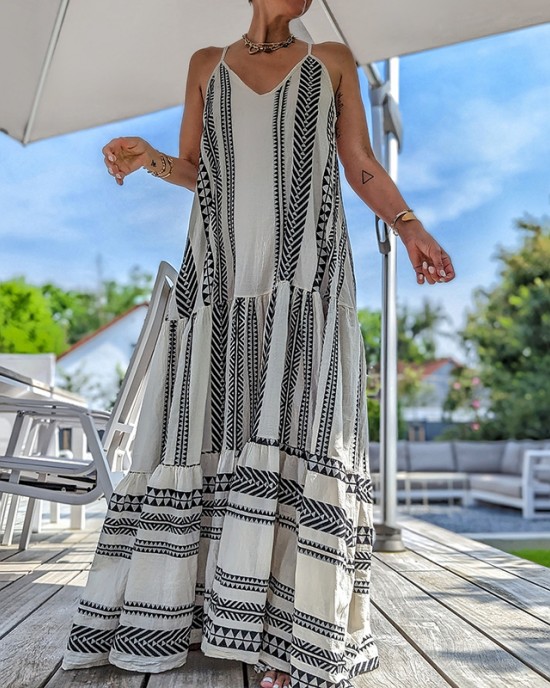 Vintage Geometric Color Block Bohemian Patchwork Sleeveless Colorful Dress Vintage Geometric Color Block Bohemian Patchwork Sleeveless Colorful Dress